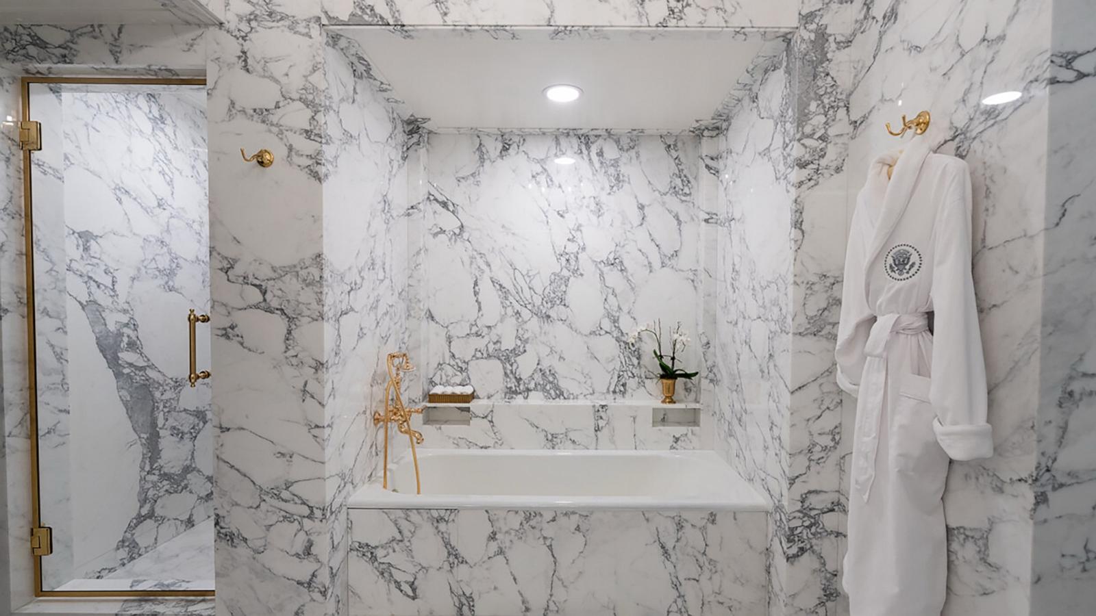 Trump shows off Lincoln Bathroom renovated entirely in marble